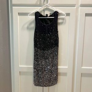 Vintage Sheri Bodell 100% Silk Black & Silver Sequin Mini, Size XS